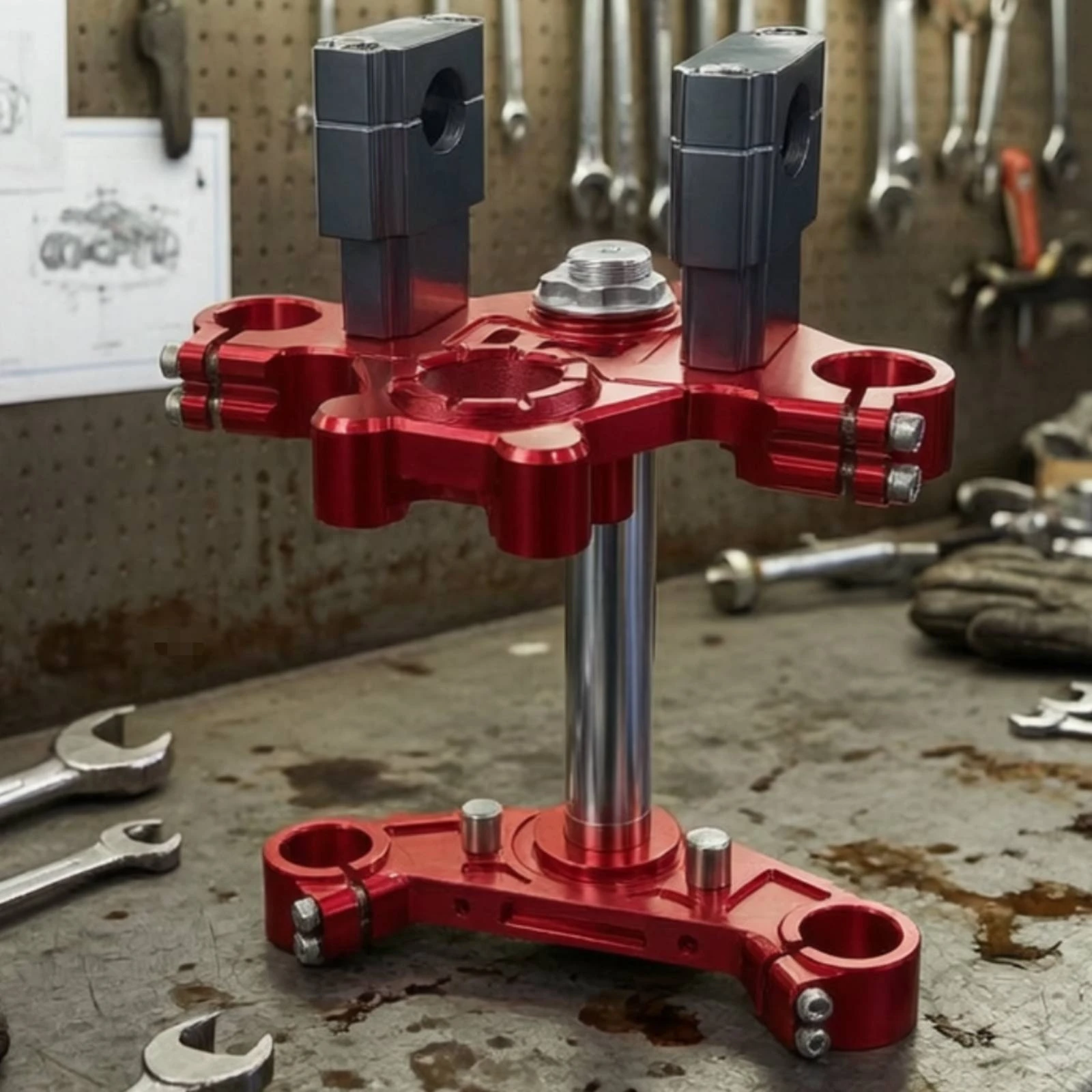 Steering Stem Assembly CNC Triple Clamp with Stem Upper Lower Connecting Plate Machined Hardware Rigid for Custom Builds