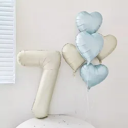 7pcs Cream 32inch Number Heart Foil Balloons Happy Birthday Party Decorations Kids Boy Girl 1 2 3 4 5 6 7 8 9 Year Old Supplies