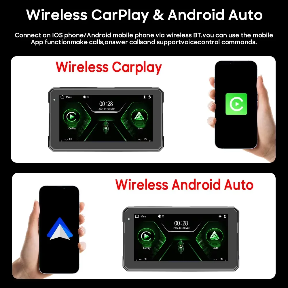 Carplay layar Monitor sepeda motor, layar Monitor dasbor Digital Multimedia, tahan air IPX8 navigasi GPS otomatis untuk motor Android
