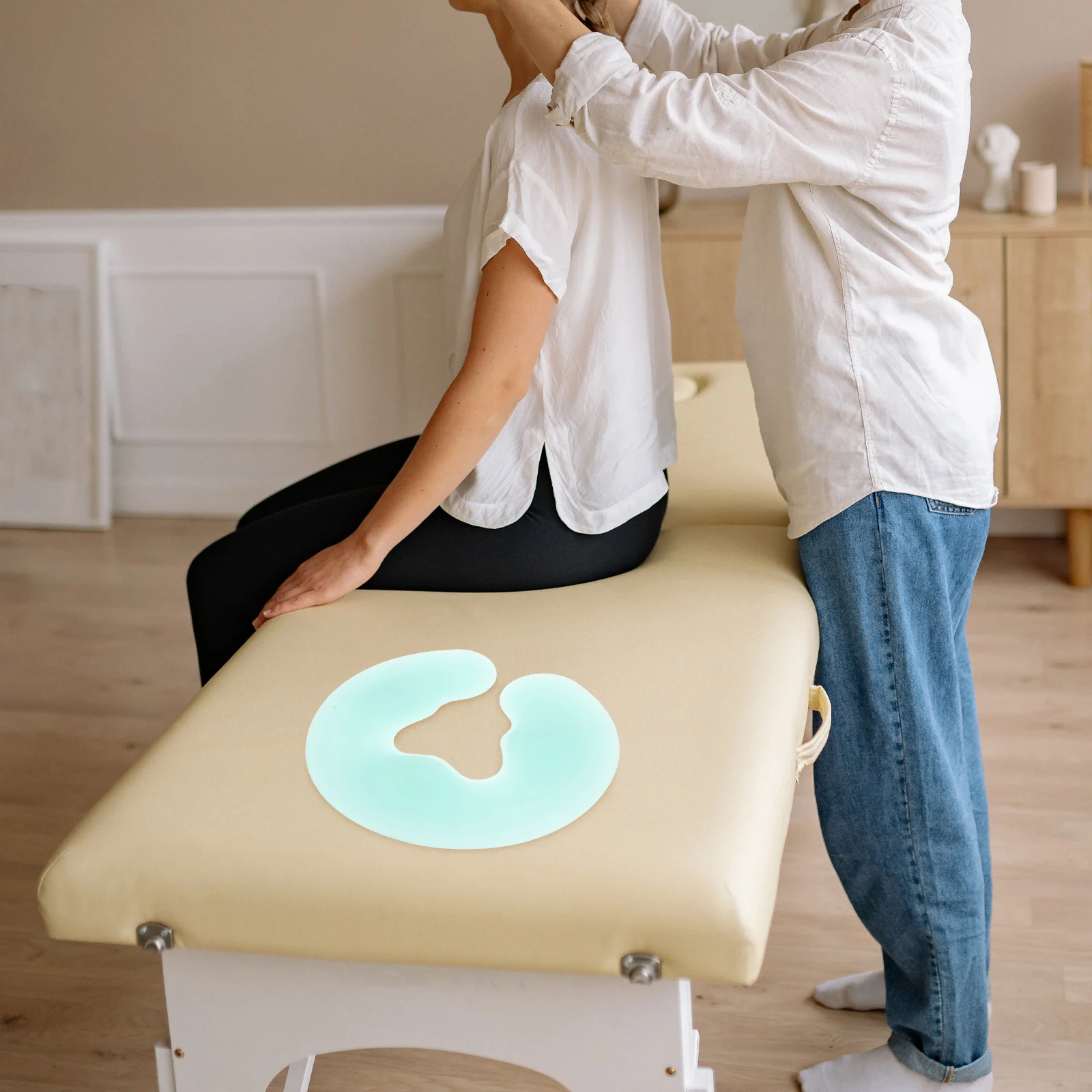 

Silicone Face Down Pillow U shaped Green Massage Headrest Salon Cushion Latex Neck Support Portable Bath Pillows