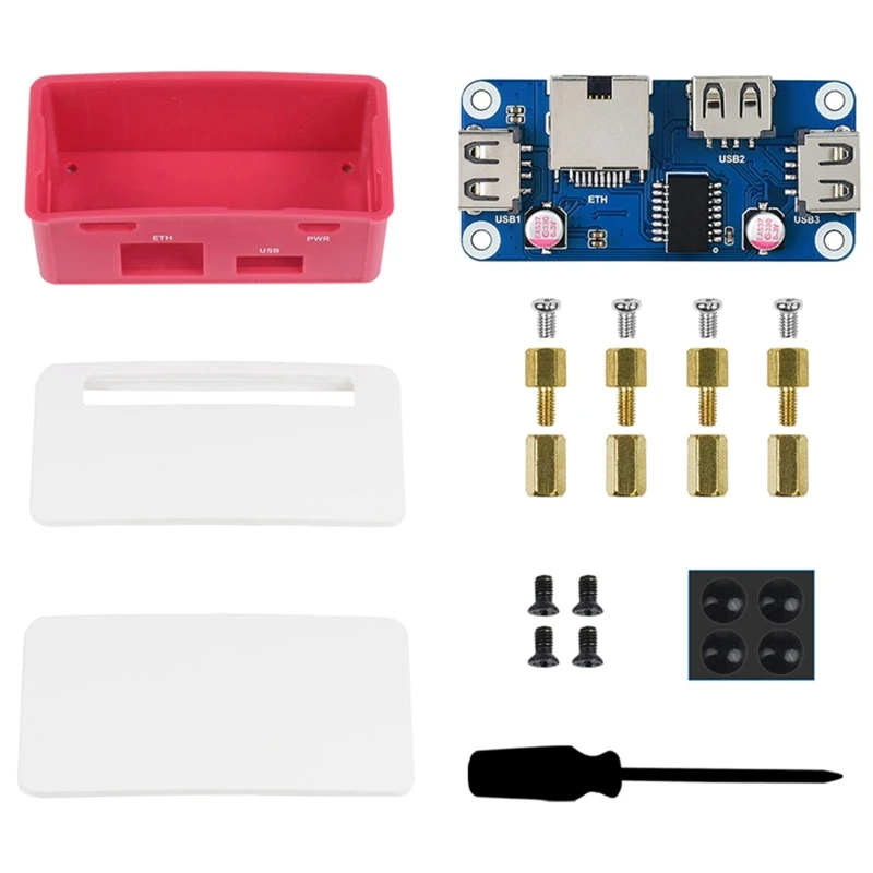 PoE Ethernet/USB Box for Raspberry WH,Includes PoE/ETH/USB HAT Board with 3X USB 2.0 Ports