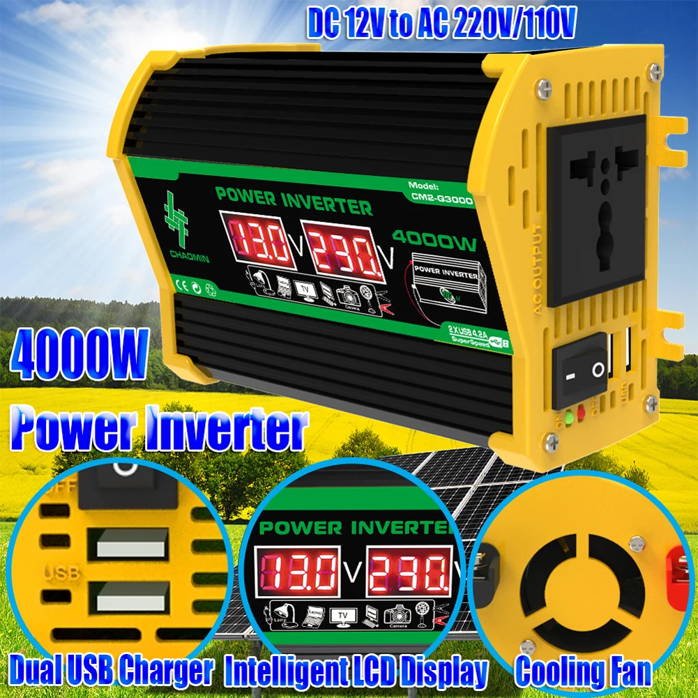 Power Inverter 3000W 4000W 6000W Peak Car Inverter Modified Sine Wave Car Converter 12V to 110V/220V Voltage Transformer for RV