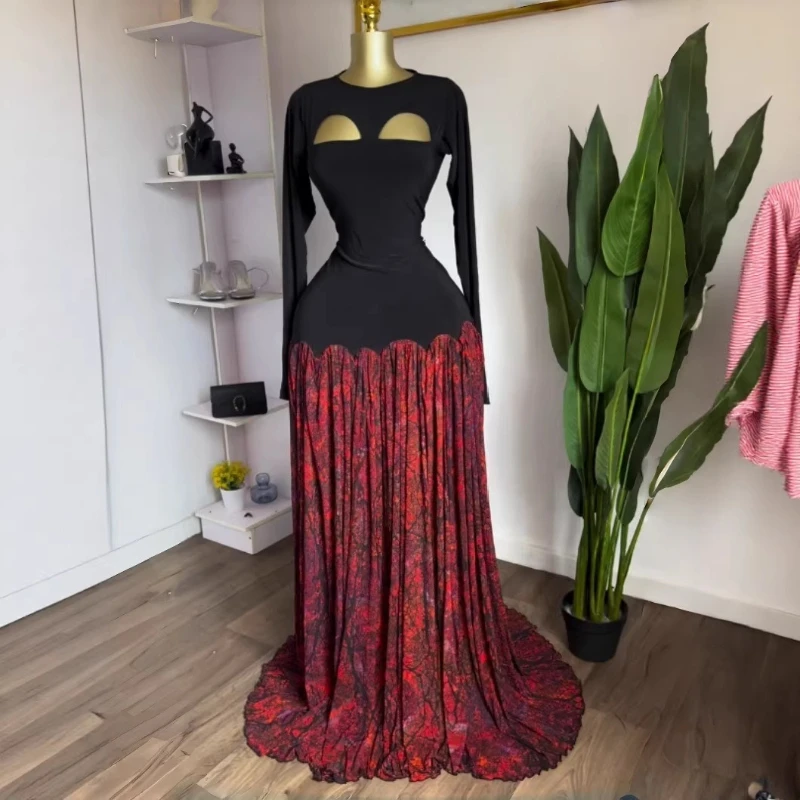 

Женское длинное платье макси А-силуэта с принтом, пэчворком и вырезами спереди, для весенних праздников и дней рождения, коллекция 2026 года