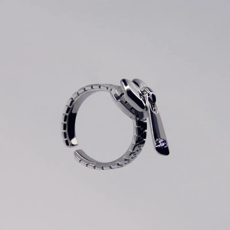 LIVVY New Creative  Silver Color Punk Zipper Geometric Adjustable Rings For Women Fashion Punk Design Finger Jewelry Gifts