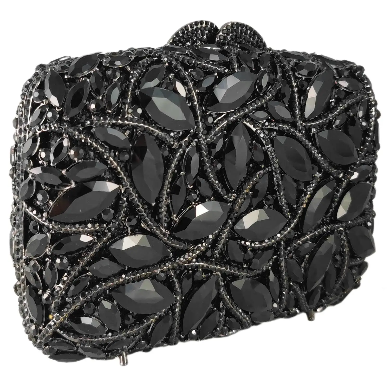 Boutique De FGG Women Black Crystal Clutch Evening Bags Wedding Party Jet Diamond Rhinestone Handbags Bridal Diamond Purses Bag