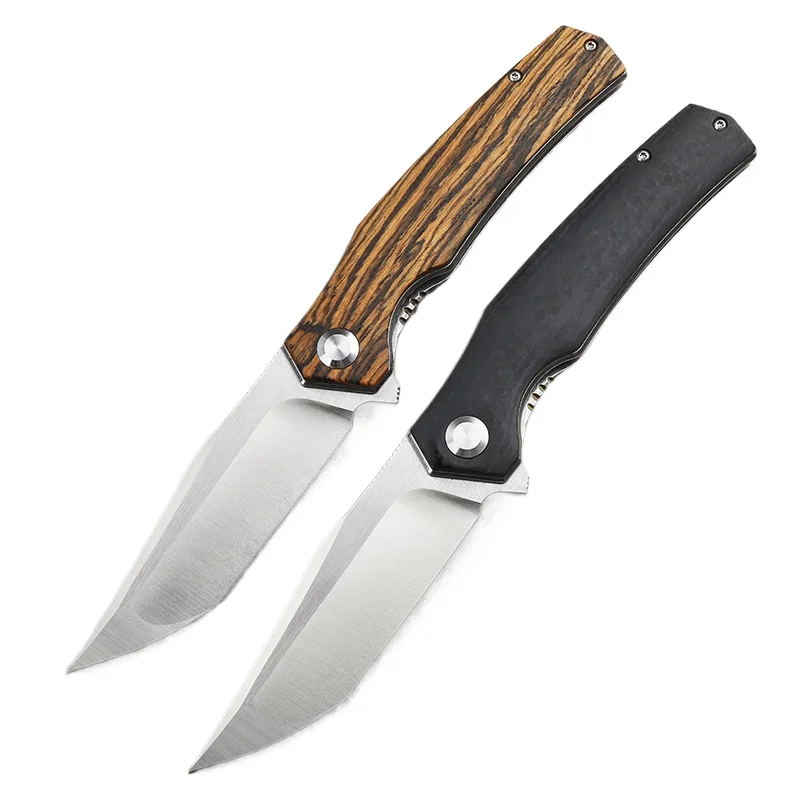 RHON 3.85inch EDC Foable Knife High Carbon D2 Tanto Blade Outdoor Camping Fliper Folding Pocket Knives with Carbon Firber Handle - view 4