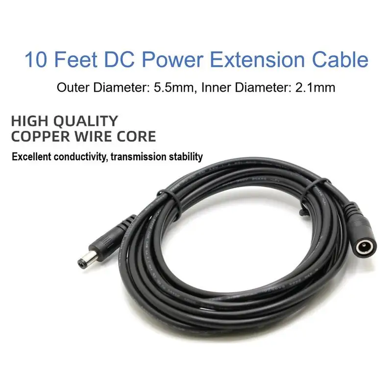 DC Camera Extension Cable Male To Female 2.1mm X 5.5mm DC 12V Camera Extension Cable Indoor Outdoor Home Security Camera Cable