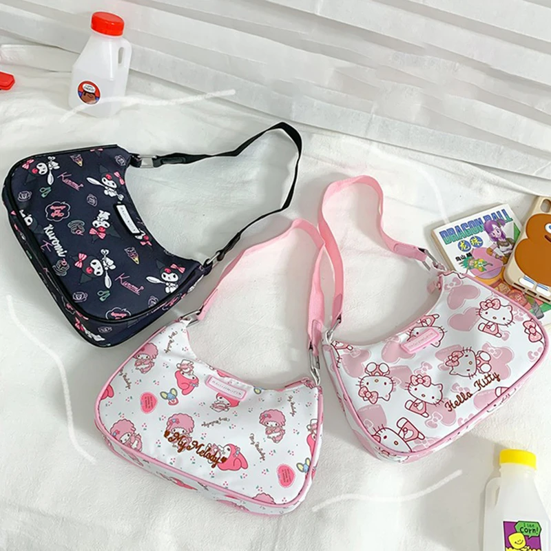 Kawaii Hello Kitty Kuromi ma mélodie sous les bras sacs à bandoulière Y2K mode Sanrio mignon dessin animé messager fourre-tout sacs à main femmes filles