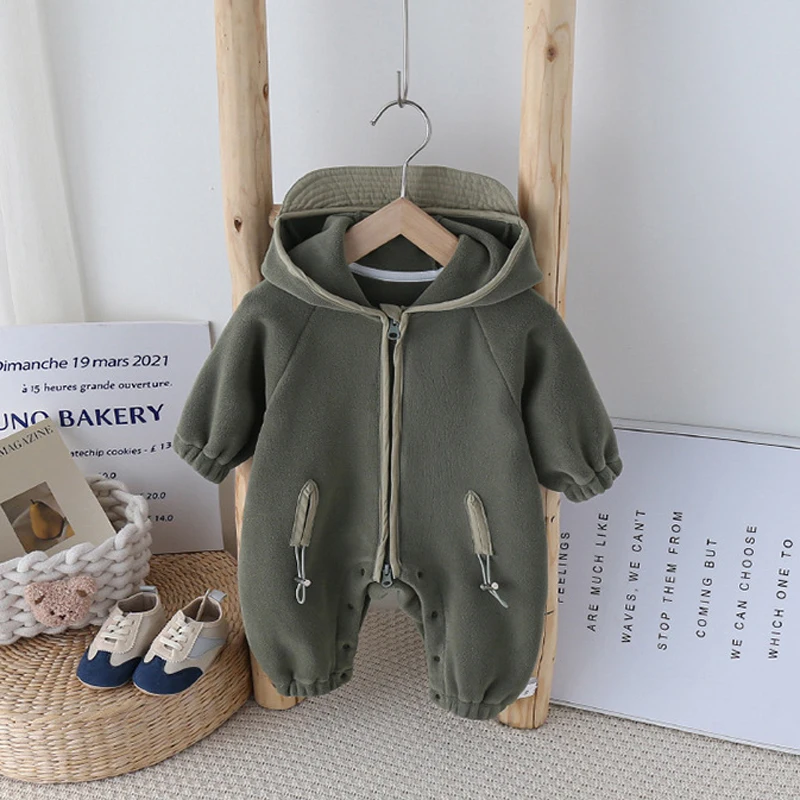 IYEAL New born Bebe Clothing Fleece Hooded Toddler Baby Clothes Cute Cartoon Overalls Infant Romper Baby Boys Girls Jumpsuit