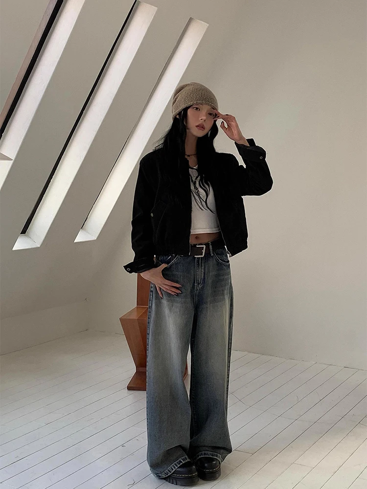 Retro Sle Loose Fit ort Svel Jaet Faion Chic Autunno Nuovo arrivo ket Dettaglio Cappotto con colletto rovesciato da donna