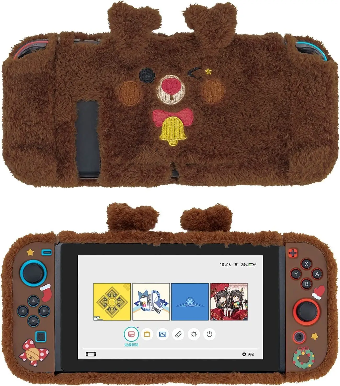 GeekShare Christmas Theme Cute Plush Protective Case Cover for Nintendo Switch and Joy Con- Shock-Absorption and Anti-Scratch