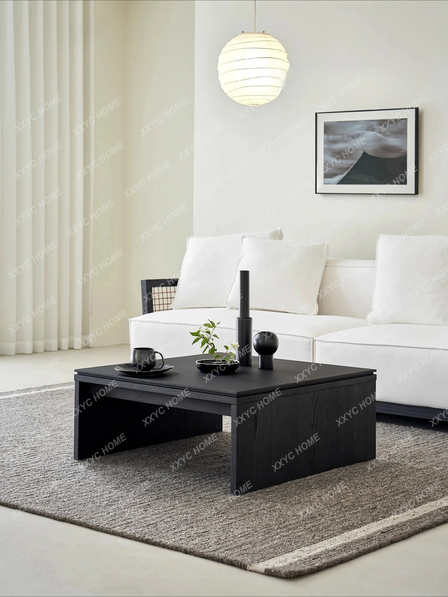 

L/Heqing solid wood square coffee table combination black wabi-sabi wind home living room square tea table