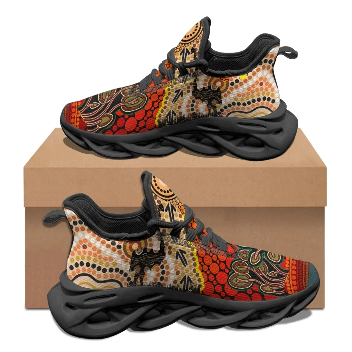 Australian Aboriginal Sun Emu Black Print Sneakers Tribal Casual Non-slip Lace-Up Flat Shoes Summer Breathable Vulcanized Shoes