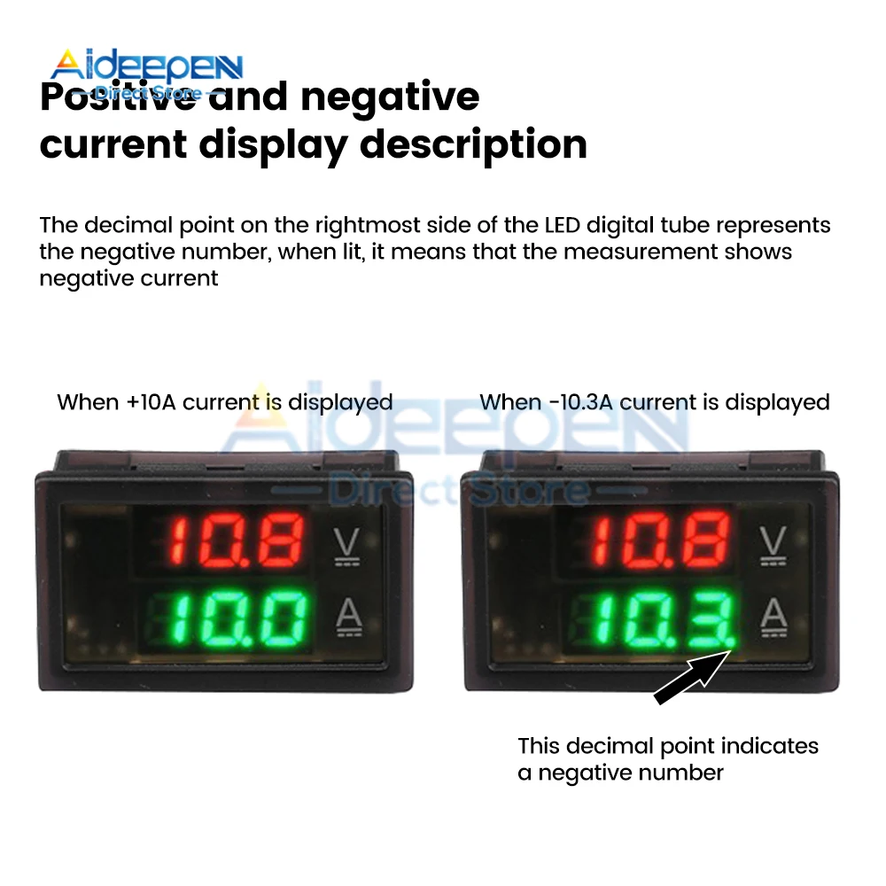 Hall Ammeter Voltmeter DC 0-300V 50A 100A 200A 400A Battery Monitor LED Digital Current Voltage Meter 12V 24V 36V 48V 60V CAR