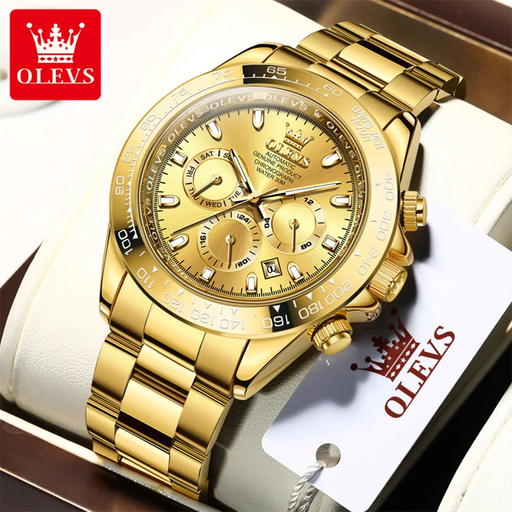 

OLEVS 6638 Classic Chronograph Men Wristwatches Waterproof Luminous Dual Calendar Original Business Automatic Mechanical Watch