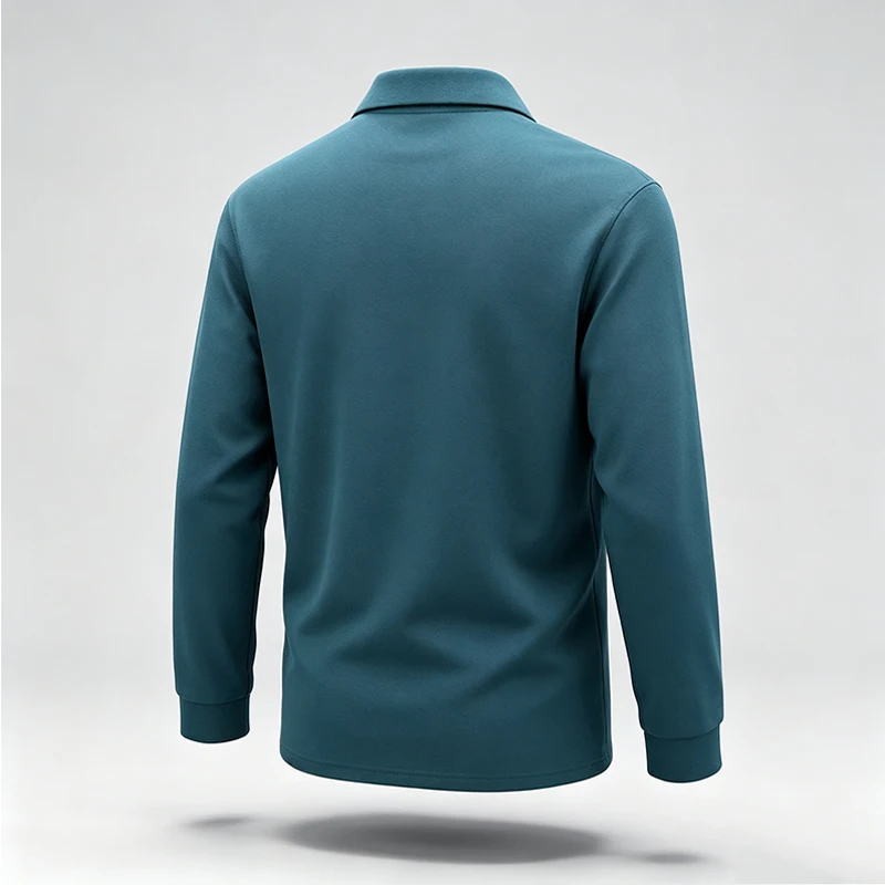 Herren-Polohemd mit Reverskragen, langen Ärmeln, Knopfleiste und Buchstabenmuster, aus weichem Stoff, ideal für den urbanen Alltag, den täglichen Arbeitsweg und lässige Streetwear-Outfits. – Detail 10