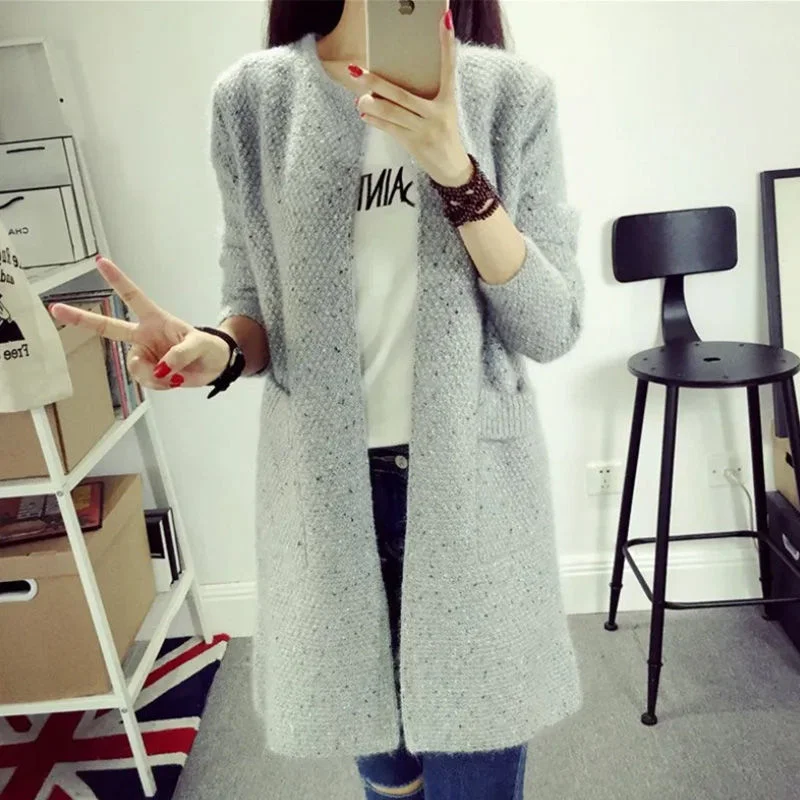 

Mid-Long Cardigans Y2K Womens Winter Moricore O-Neck High-Collar Collared Fur Curved Chic Mock-Neck Solid Elasticity Buttons Ins