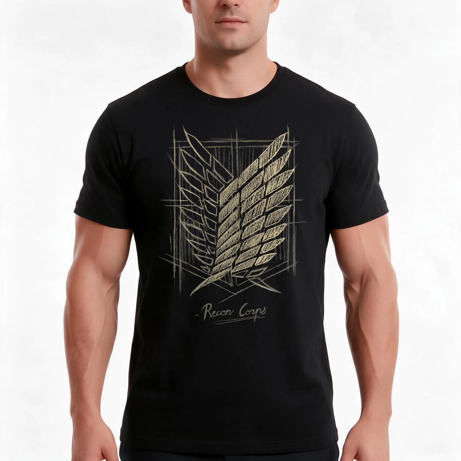 RECON CORPS SKETCH T-Shirt, Summer Casual Cotton Tee, Oversized Streetwear Tops, Vintage Graphic Print, Loose Fit Short Sleeve