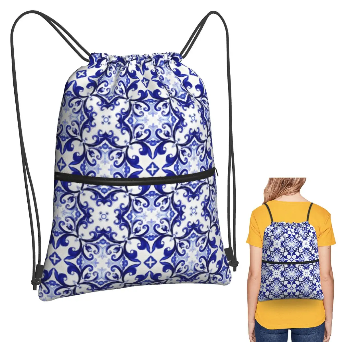 

Летние, синие плитки, мозаика, рюкзаки в китайском стиле, модные рюкзаки на шнурке, карманные сумки для обуви, сумки для книг для мужчин и женщин, студентов