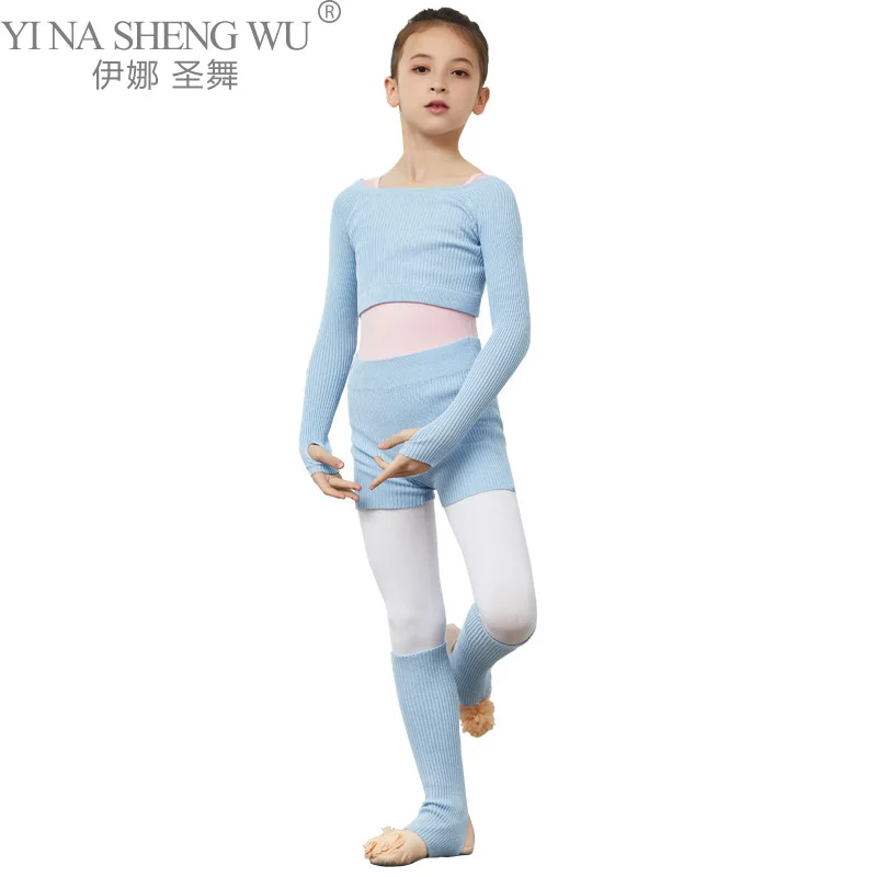 Ballet Dance Gymnastics Wear Kids Girls\' Top Combo With Booty Shorts Knitted Leg Warmer Long Sleeve Pull Over Sweater Winter