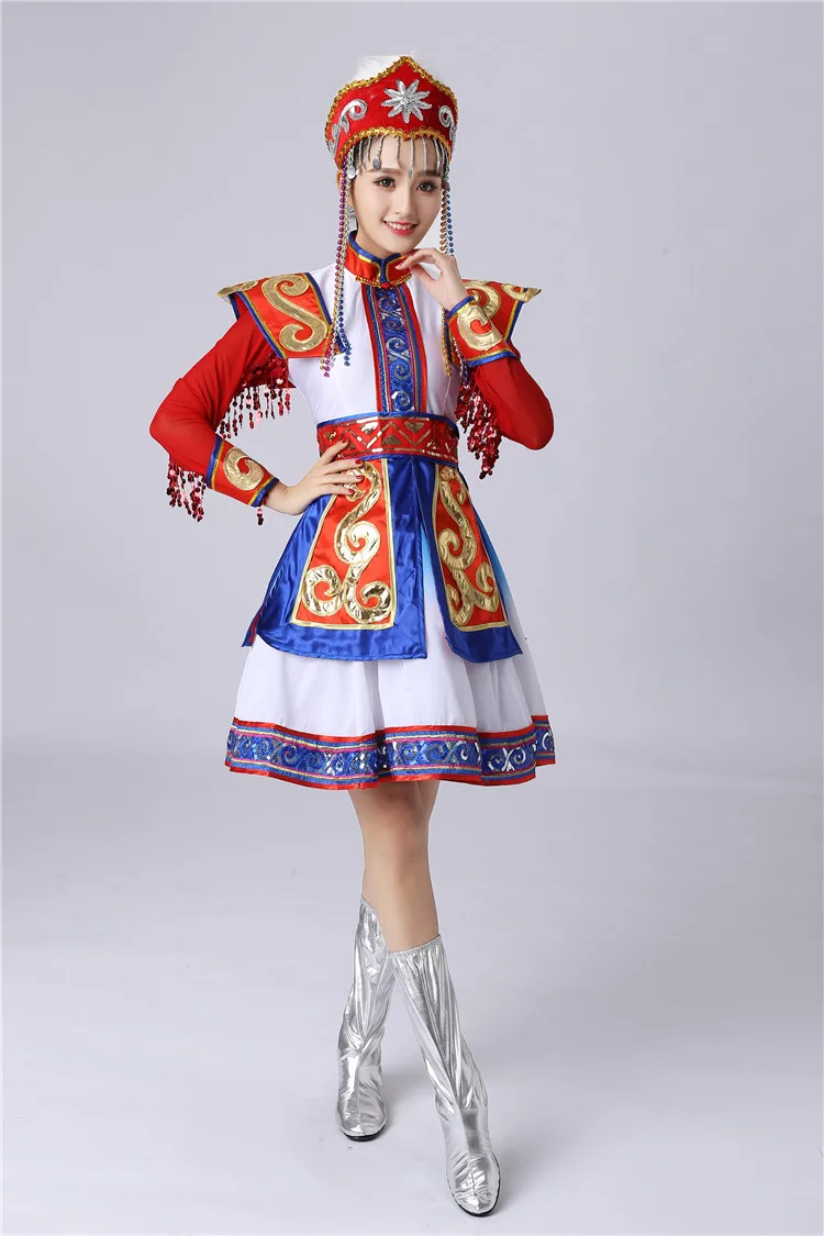 Stroje taneczne Mongolii Wewnętrznej, stroje mniejszości narodowych, mongolskie szaty, suknie sceniczne damskie, mongolskie kostiumy sceniczne.