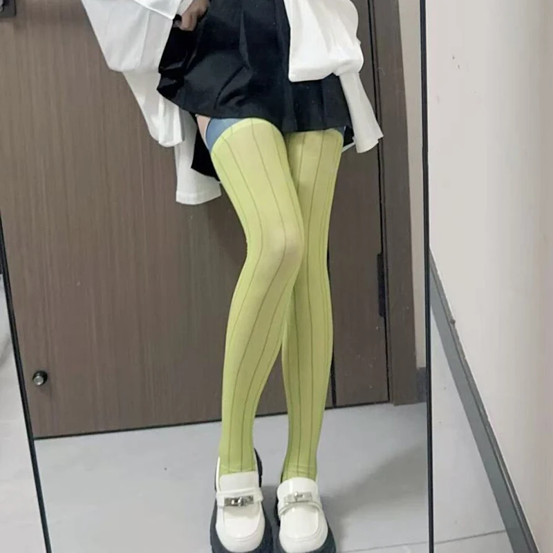 

2025 Halloween Long Thigh Socks Green Striped Stockings Lolita Over Knee Hosiery Kawaii Roleplay Props Gifts