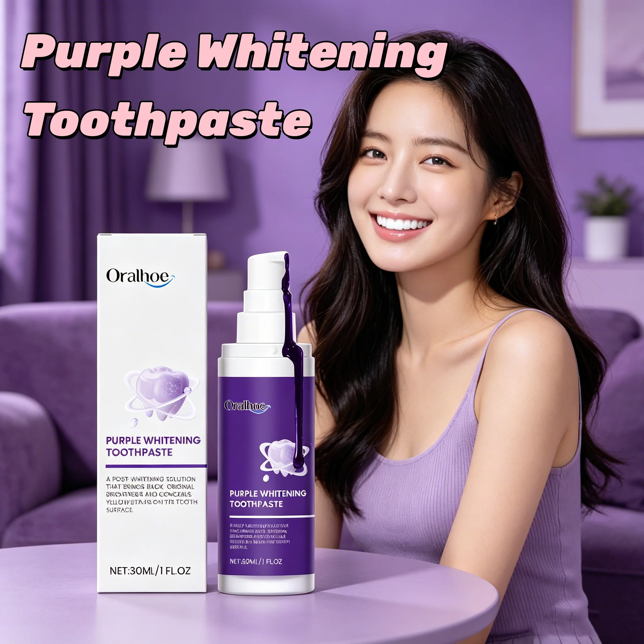 ORALHOE Purple Teeth Whitening Toothpaste V34 Optical Color Correction Brighten Yellow Teeth Protect Gum Fresh Mouth