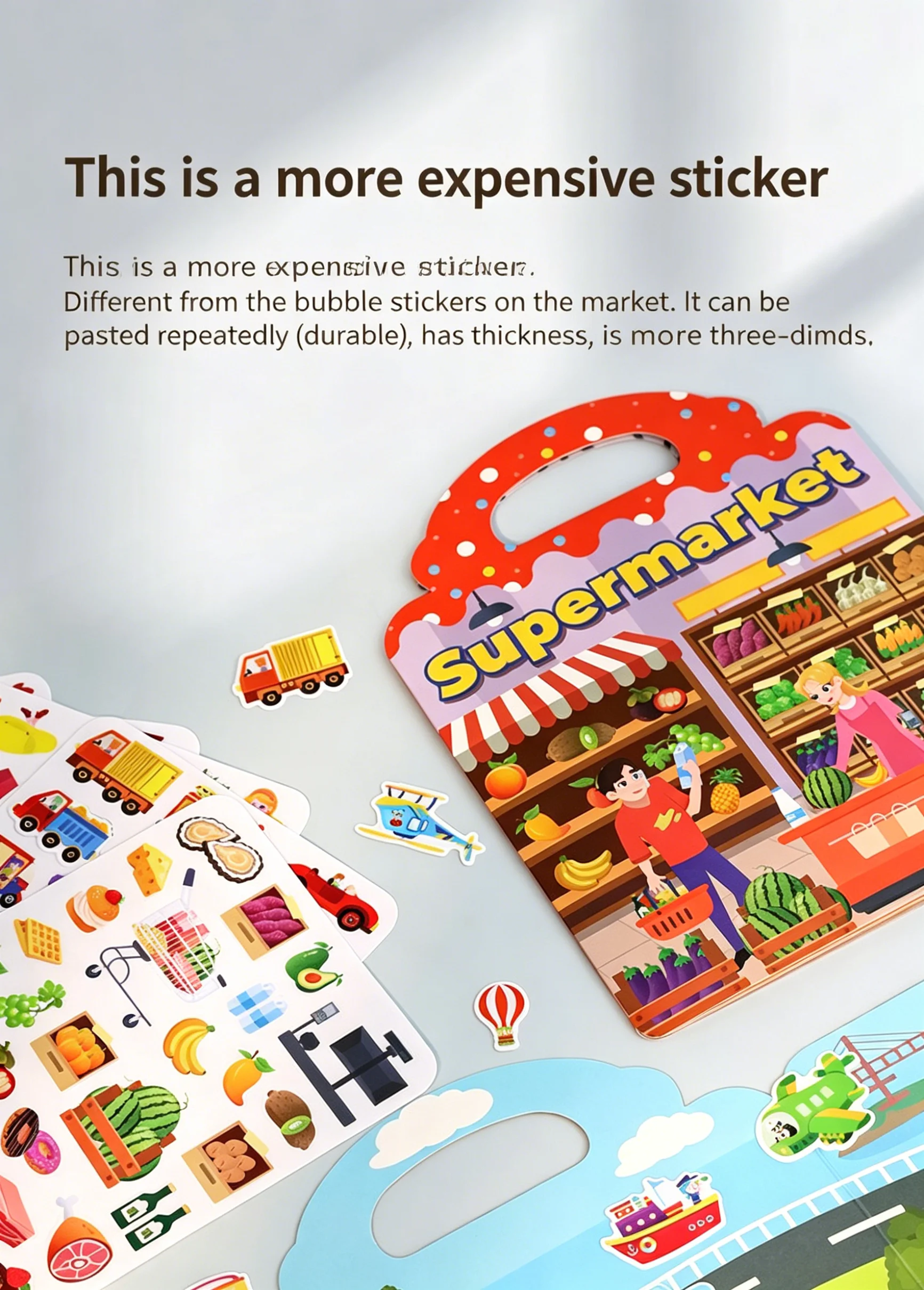 6 Pack Reusable Sticker Books for Kids Ages 3-6, Portable Travel Activity Book with Handle, Educational Scene Sticker Set for To