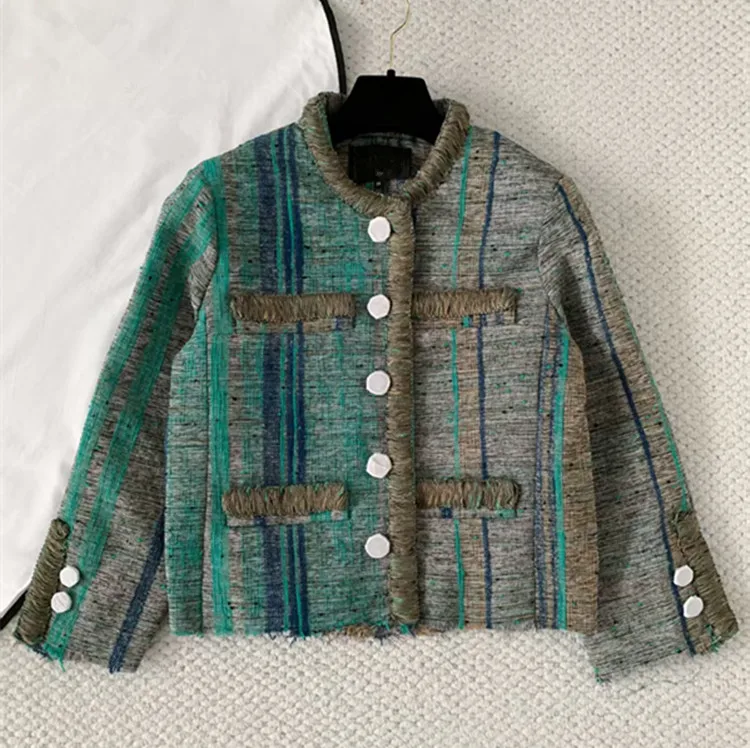 Customization New styles of women's clothing from Europe and America Long-sleeved single-button green tweed coat