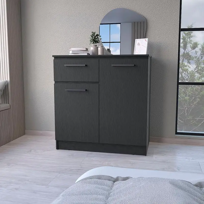 2-Door 1-Drawer Dresser in Black Finish - Stylish Storage Solution for Bedroom or Living Room