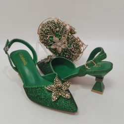 Good Quality Italian Design African Women's Rhinestone High Heel Point Toe Sandals and Bag Set for Party Sandals and Bag F1022-1