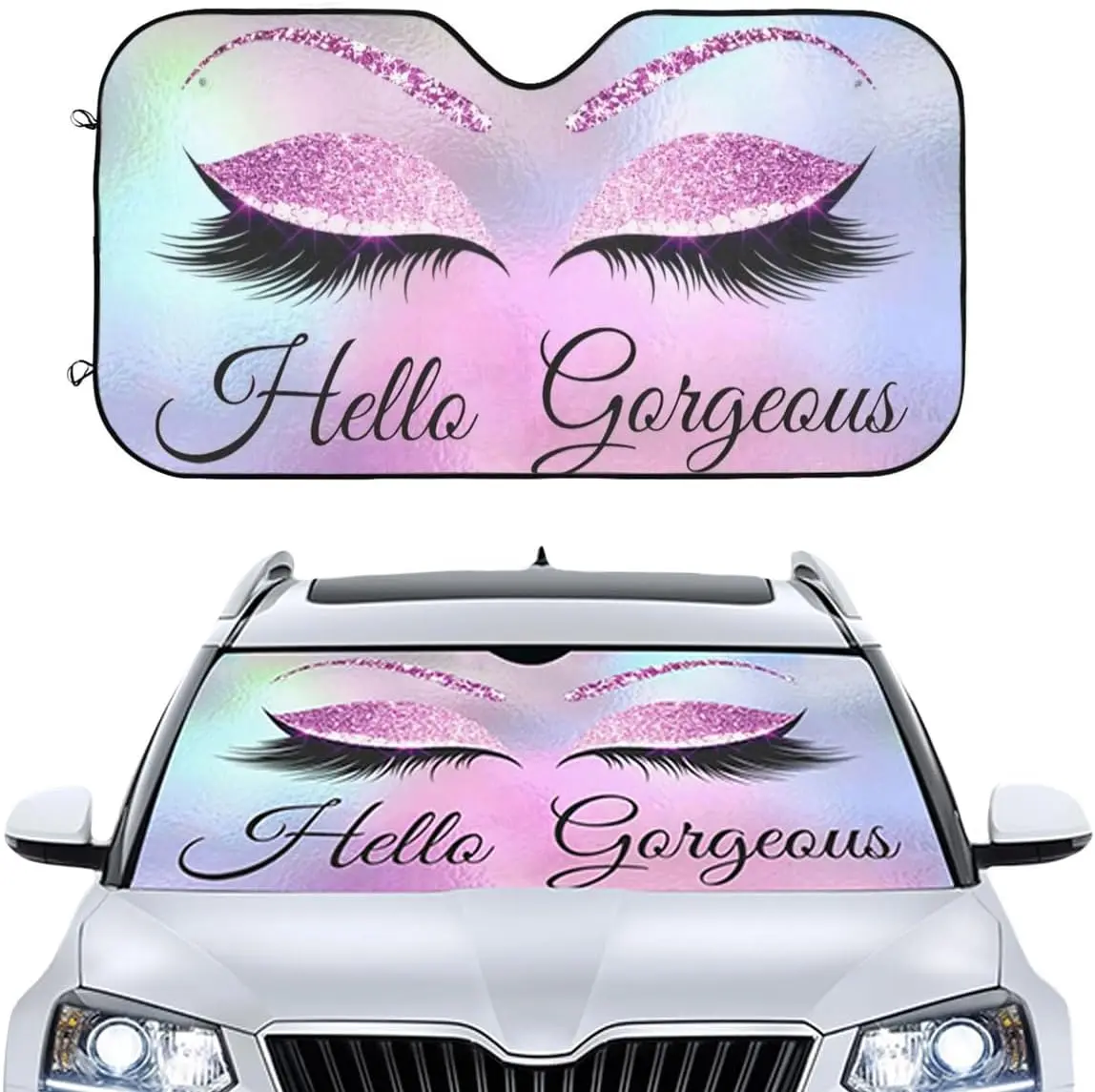 

Car Windshield Sunshade, Purple Eyelash Front Window Sun Shades, Folding Block Sun Visor Protector for Car, Sedan, Truck, SUV, C