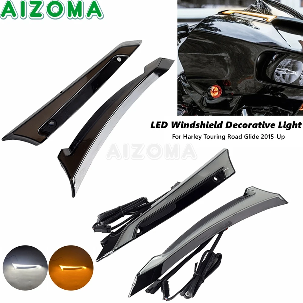 

Motorcycle Fairing Windshield Windscreen Trim LED Turn Signal Light Running Decorative Lamp For Harley Touring Road Glide 15-23