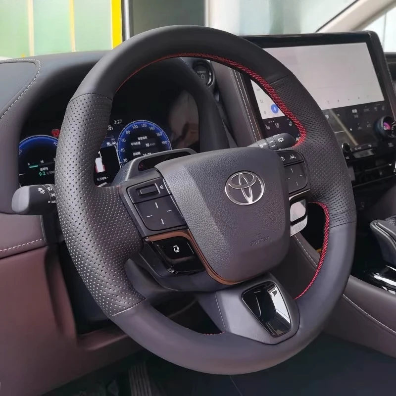 

Чехол на руль из натуральной кожи, ручной работы, противоскользящий, черный, для Toyota Camry XV80 2024-2025