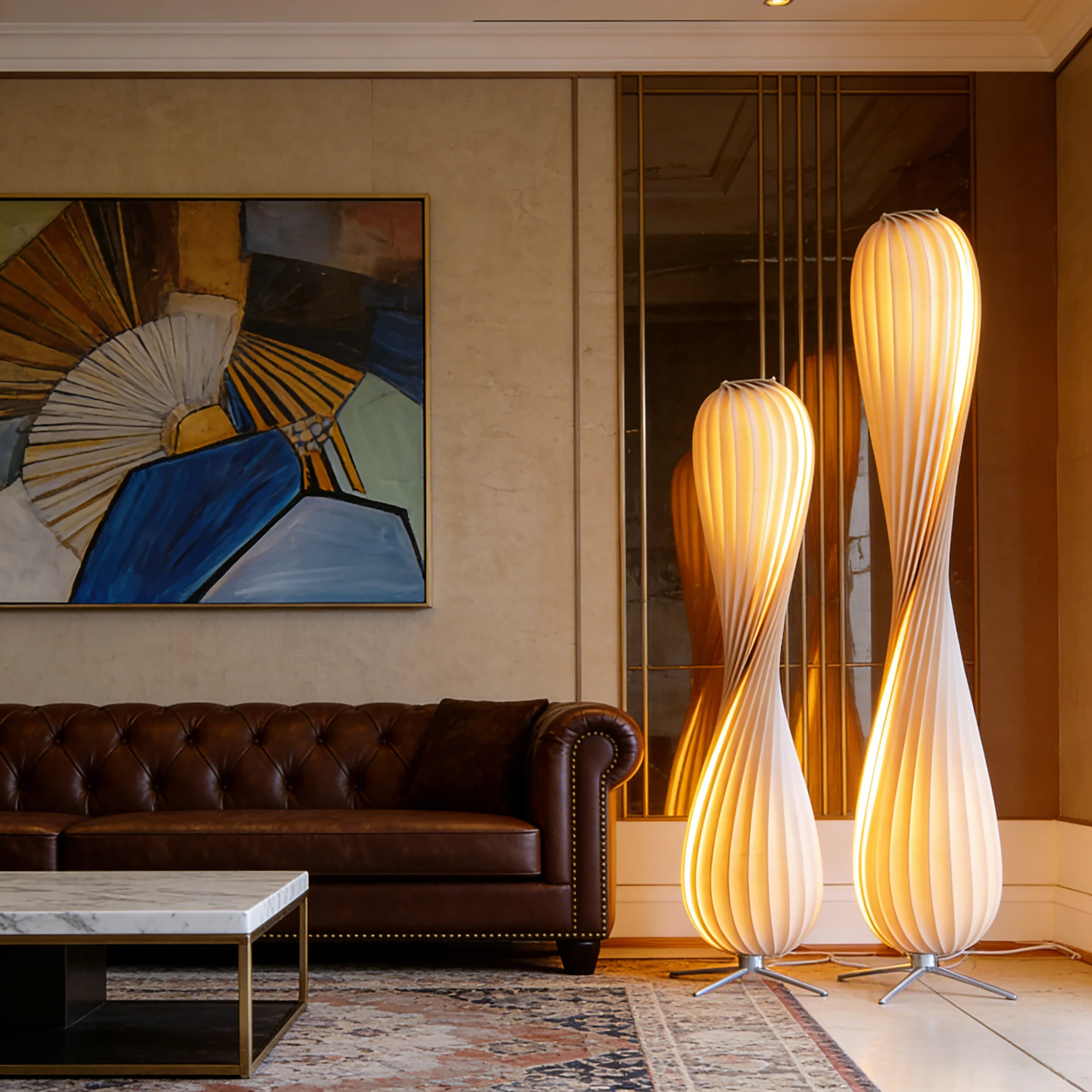 Light Luxury Wooden Curved Shade Floor Lamp Modern Standing Lamp for Living Room Bedroom Entryway Home Interior Decor Lighting