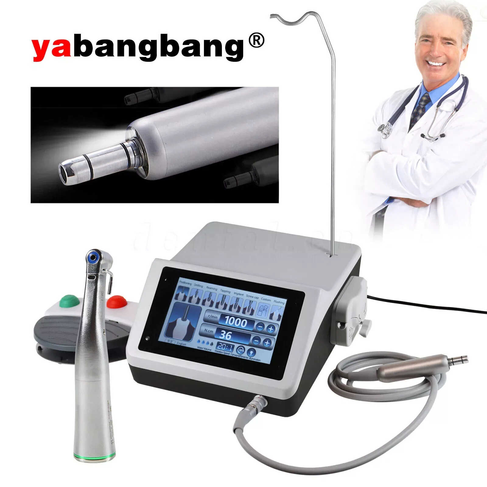Dental Implant Motor Surgical Brushless Motor+20:1 Reduction Fiber Optic Led Contra Angle Handpiece