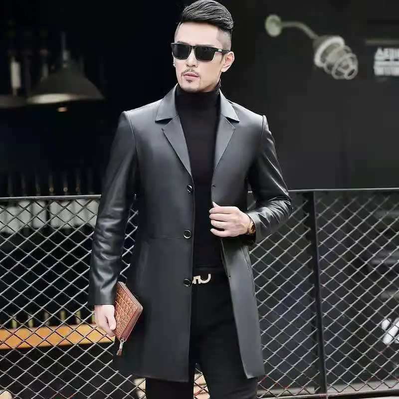 BATMO 2023 new arrival spring high quality natural Genuine Leather trench coat men,male sheepskin jackets XZ1880