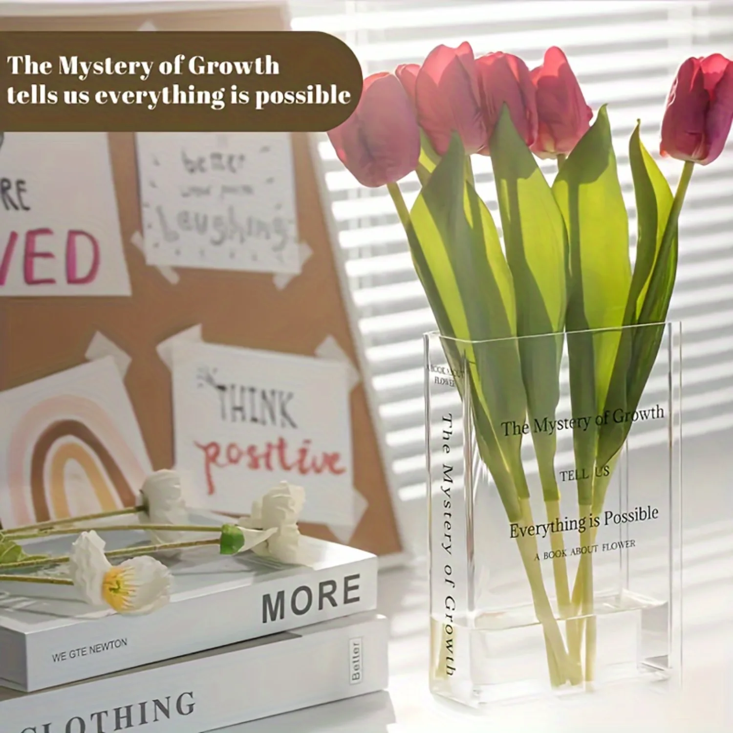 Book Shape Vase, Transparent Hydroponic Flower Decor for Book Lovers. Ideal for Office, Living Room, and Bedroom. Aesthetic Spri