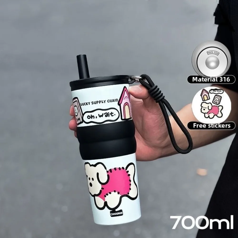 

Cute 600ML Vacuum Cup with Handle Large Capacity Thermal Bottle 316 Stainless Steel/Ceramic Insulated Cup