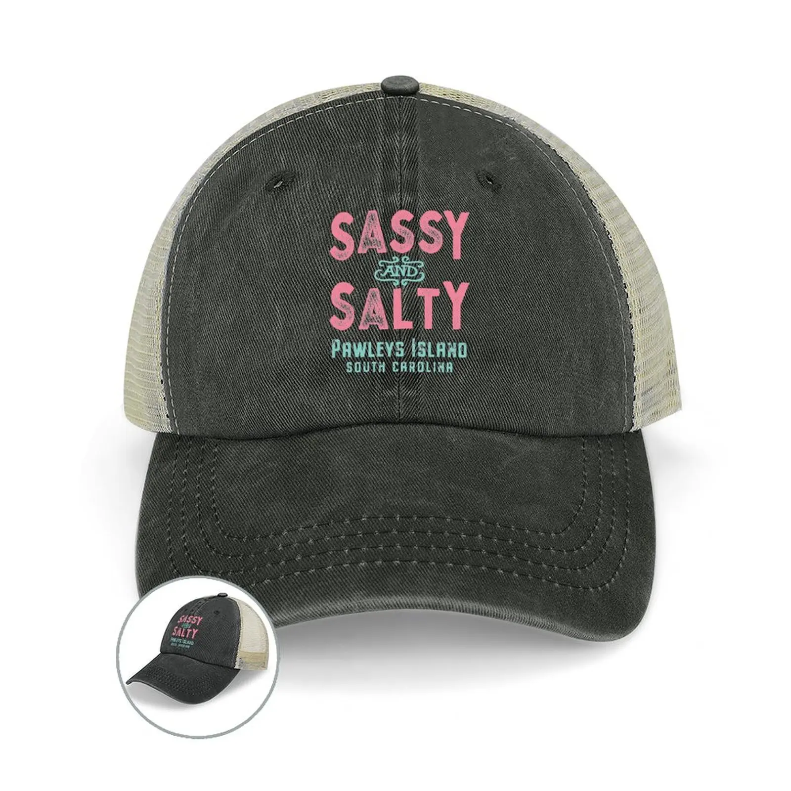 Pawleys Island South Carolina Sassy and Salty Souvenir Cowboy Hat Trucker Cap Luxury Hat Mens Women's