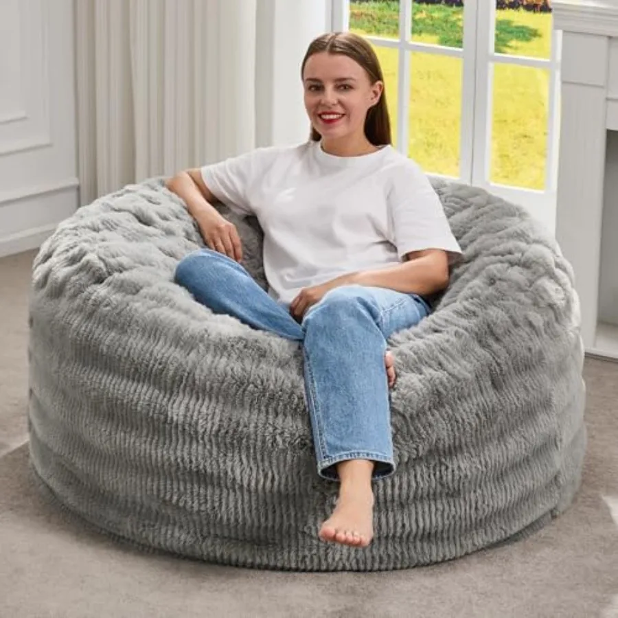 Bean Bag Chairs Beanbag Chair with Filler Adult Bean Bags with Fluffy Ripple Cover Giant Bean Bag Chairs for Adults Grey 3Feet