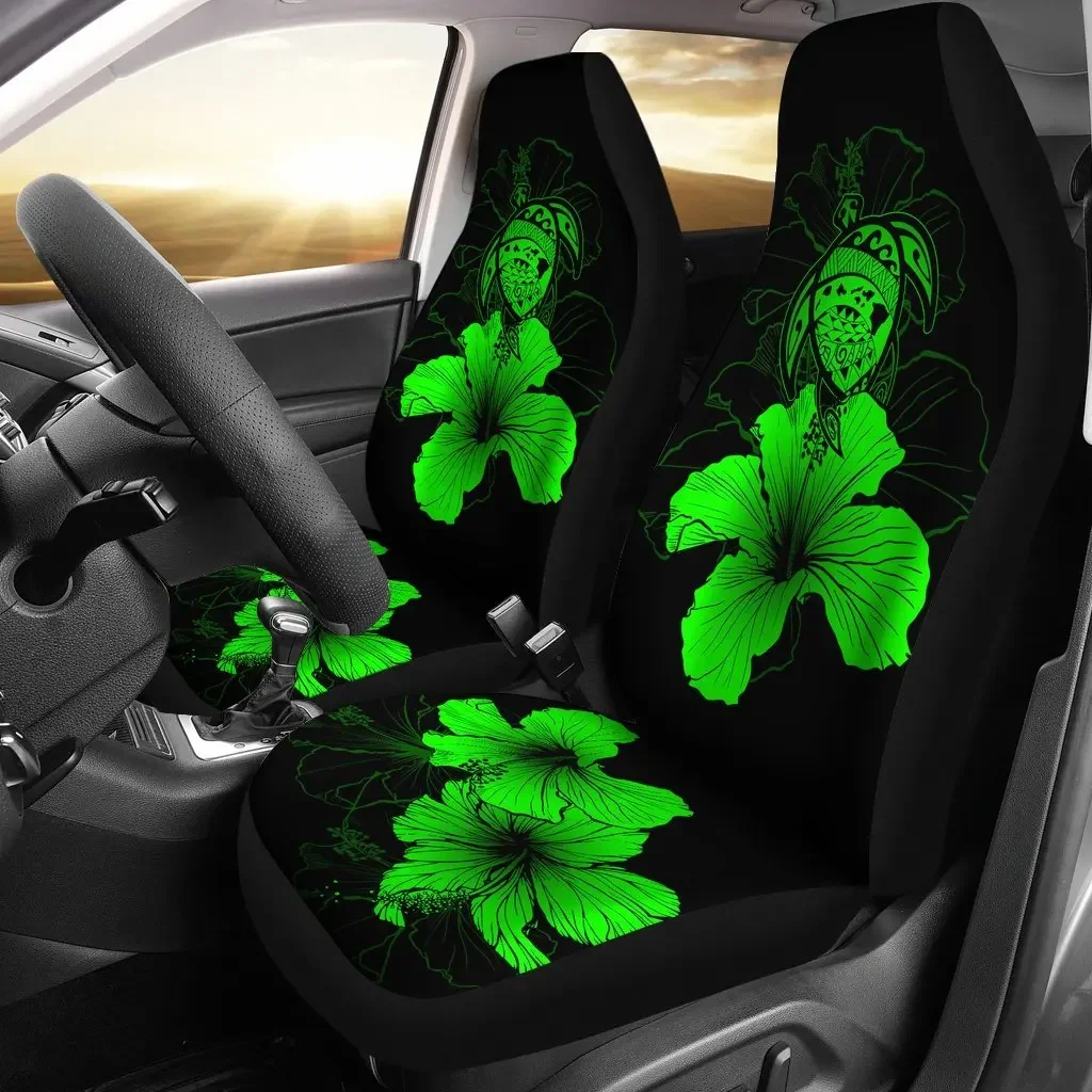 Hawaii Hibiscus Seat Cover Car Seat Covers Set 2 Pc, Car Accessories Car Mats - Turtle Map - Green