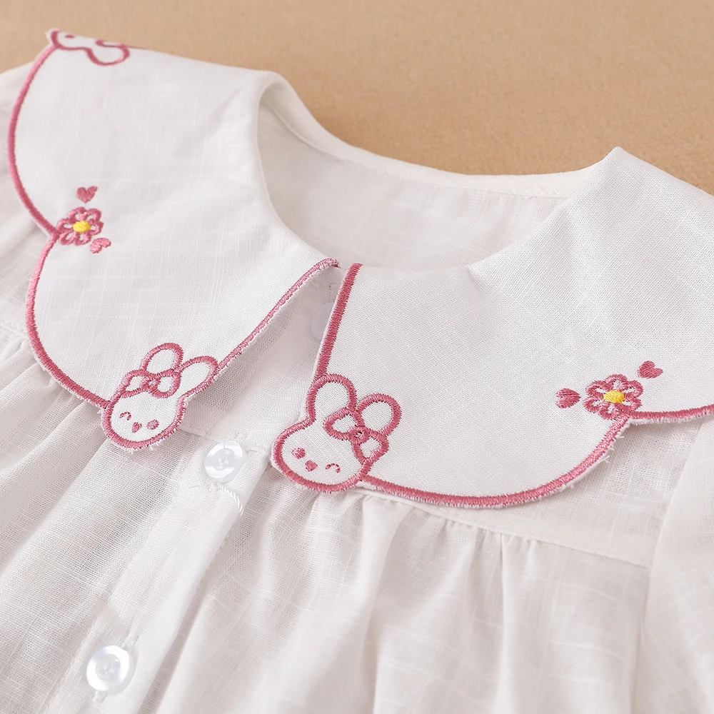 Camisa para niñas 2025 primavera otoño bebé niños 100% algodón ropa de manga larga lindo conejo bordado Tops para 2-6 años