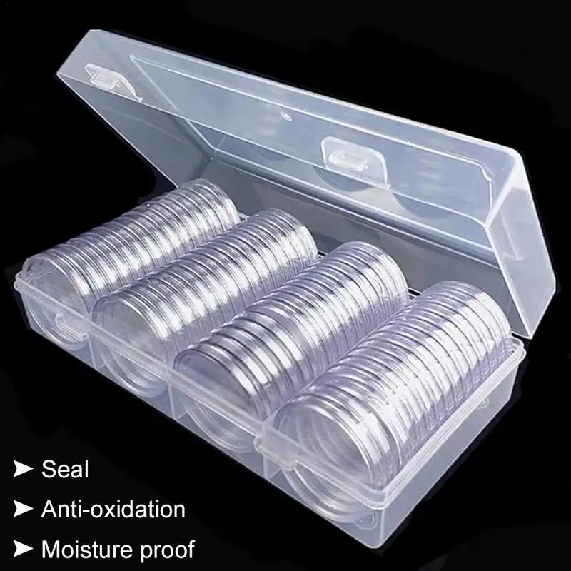 Coin Case 60 Pieces 40 Mm Silver Eagles Coin Capsules Coin Holder Storage Container With Storage Organizer Coin Box Clear box