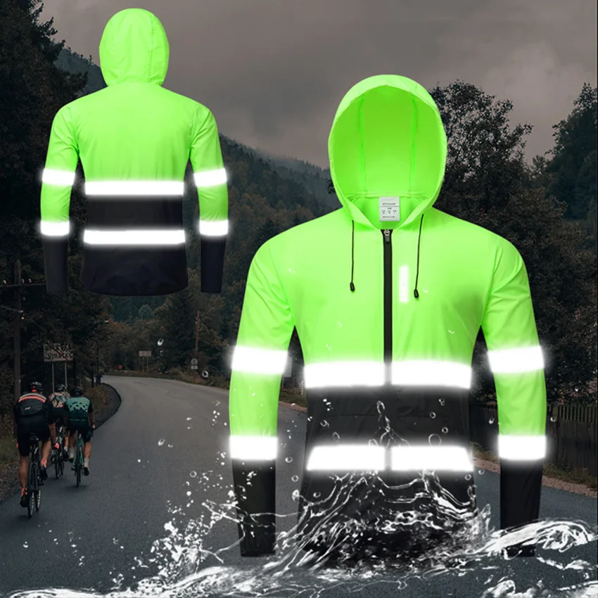 Wind Resistant Cycling Hooded Windbreaker Men Jacket Waterproof Motorcyclist Man Summer Lightweight RainCoat Reflective Clothing