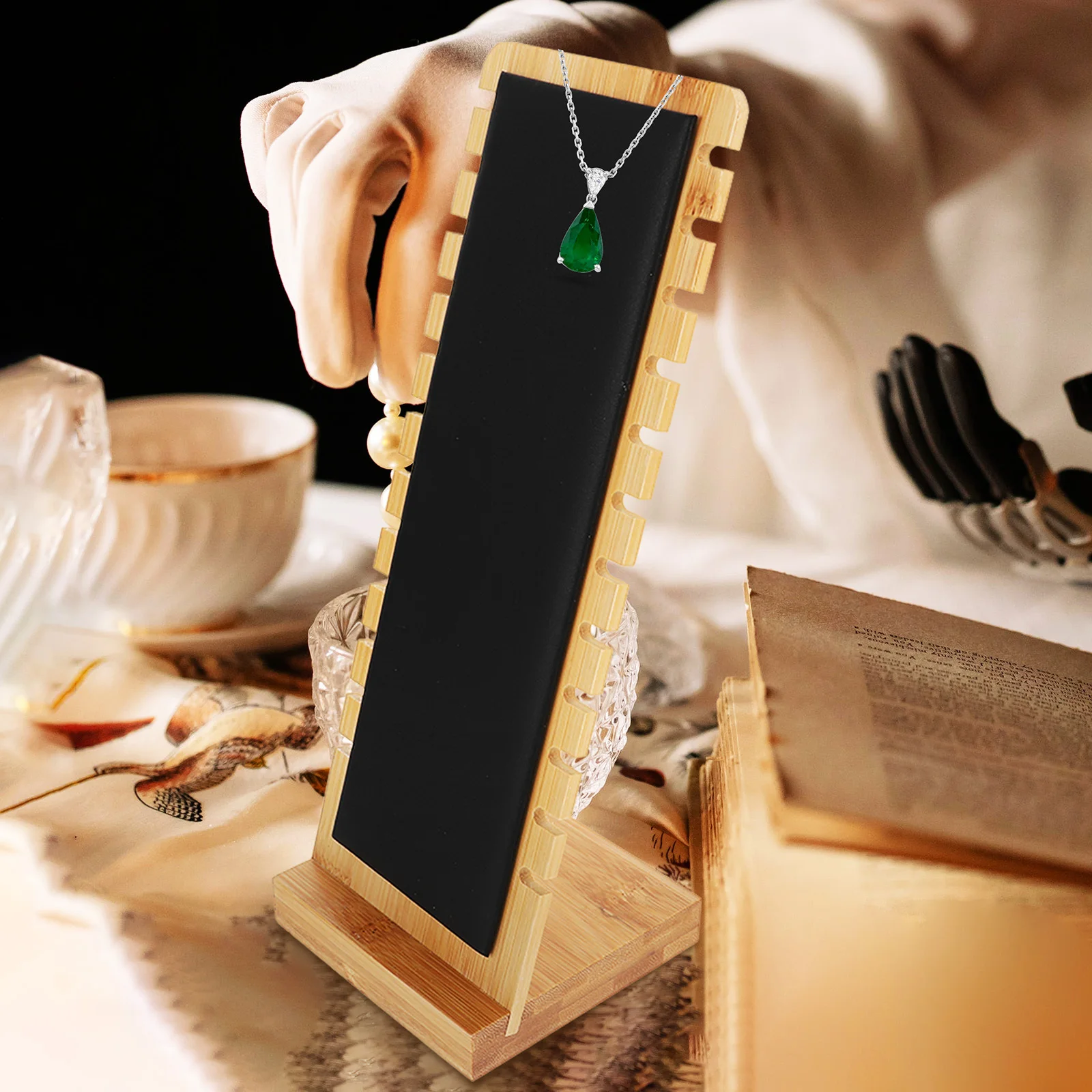 

Jewelry Stand Bamboo Desktop Holder For Necklace Storage Exquisite Display Rack Organizer Accessory Wear-Resistant