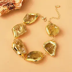 Raw Citrine Crystal Natural Yellow Quartz Charm Beaded Bracelets Gold Chain Luxury Jewelry Gift to Women