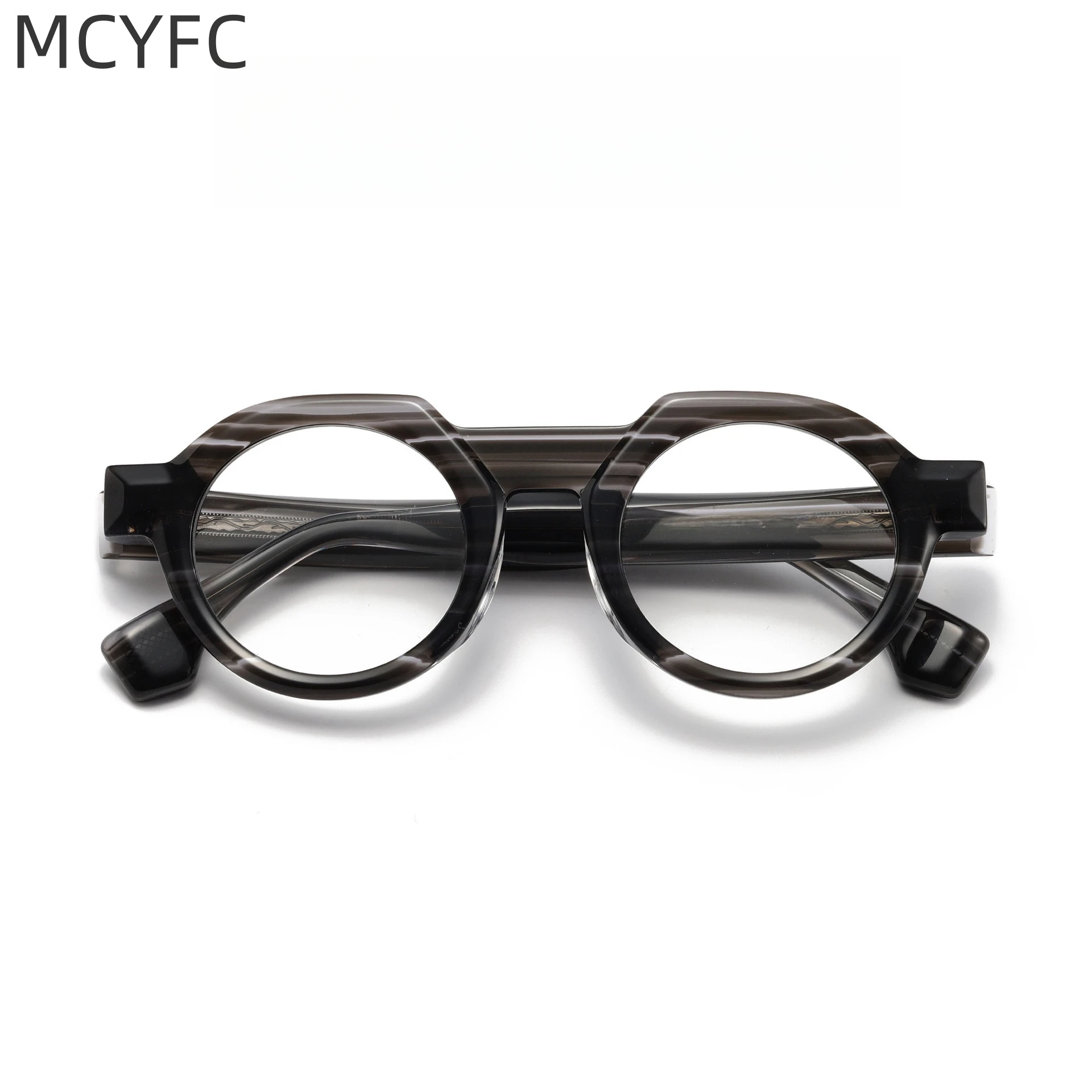 

MCYFC Hand-made with Thickened Acetate Glasses Frame Retro Round Tortoise Gray Myopia Glasses Men Precription Eyeglasses Frames