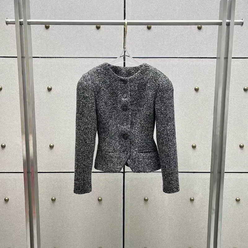 Women's Tweed Blazer, Round-Neck Long-Sleeve Fitted Jacket, High-Quality Versatile Suit, 2026, New Arrival, Y2K, Mini Skirt Set