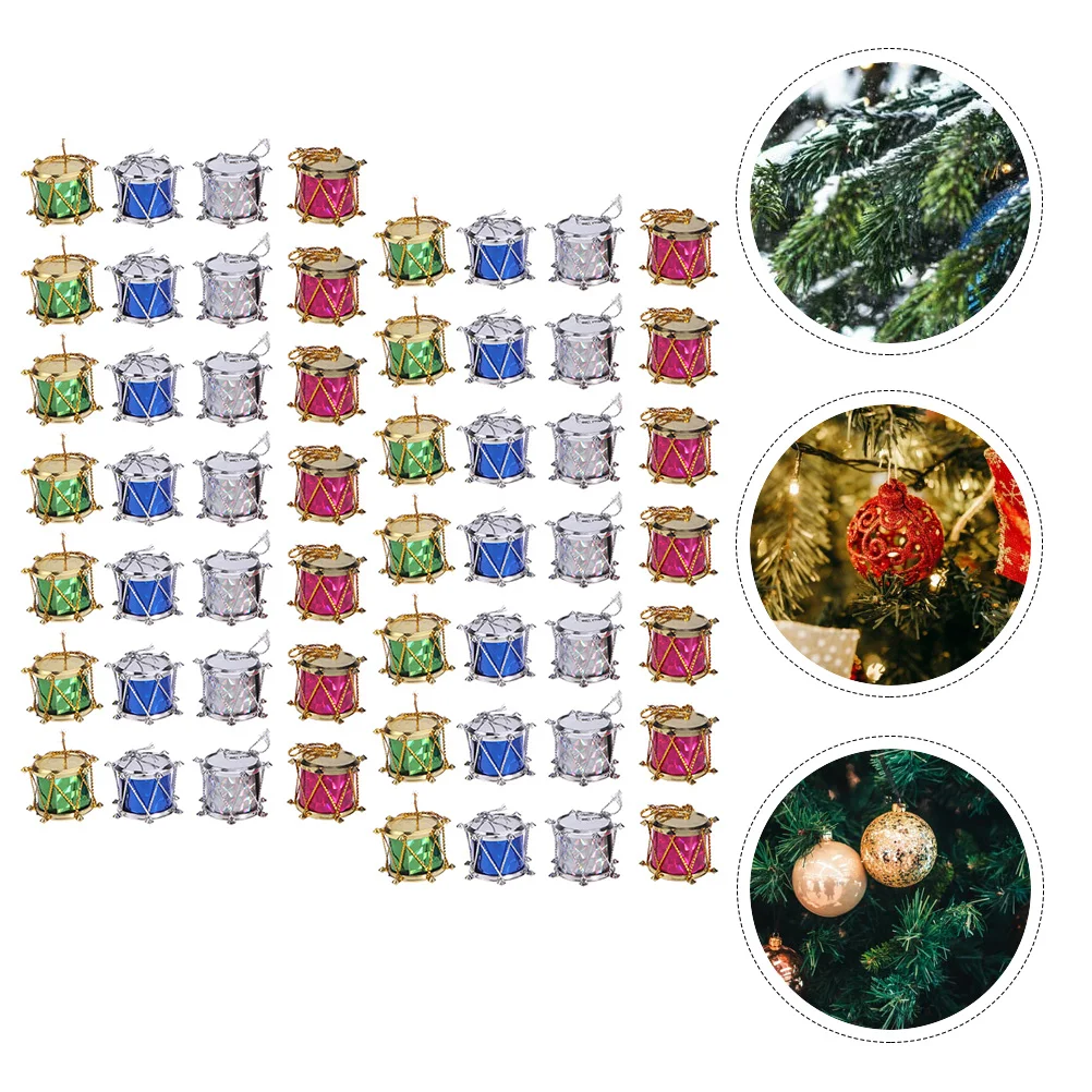 

60Pcs Mini Drum Christmas Hanging Pendants Glitter Colorful Xmas Tree Decoration Party Home Office Hanging Ornament